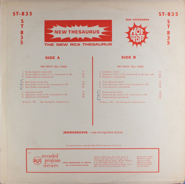 RCA Thesaurus Hot Spots: "Hot Spots" Sell-Tunes