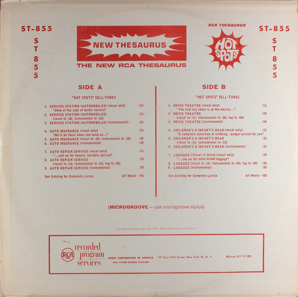 RCA Thesaurus Hot Spots: "Hot Spots" Sell-Tunes