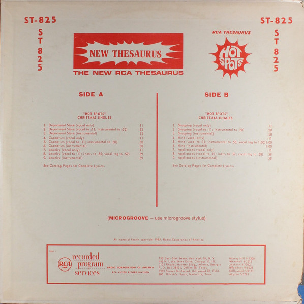 RCA Thesaurus Hot Spots: "Hot Spots" Christmas Jingles