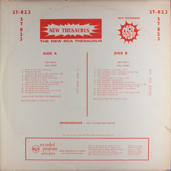 RCA Thesaurus Hot Spots: "Hot Spots" Sell-Tunes