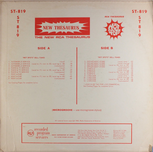 RCA Thesaurus Hot Spots: "Hot Spots" Sell-Tunes