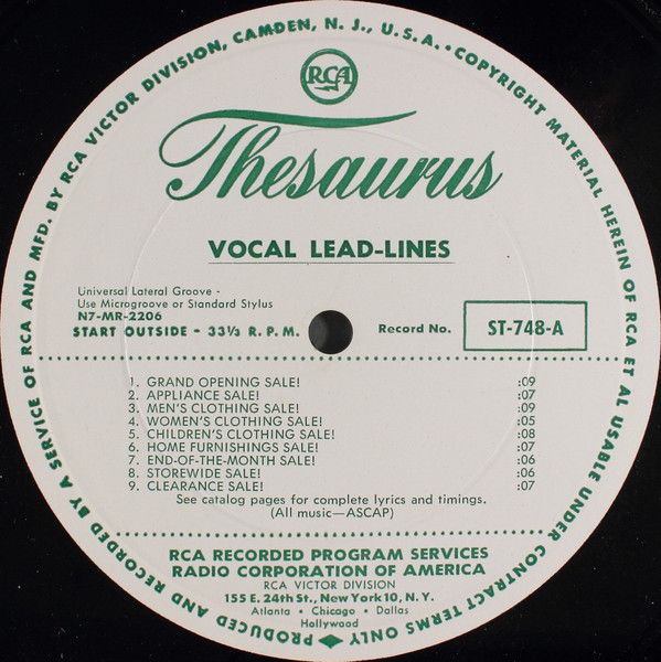 Vocal Lead-Lines / Words And Music To Sell By