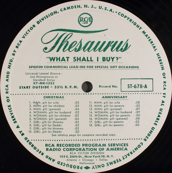 "What Shall I Buy?": Spoken Commercial Lead-Ins For Special Gift Occasions