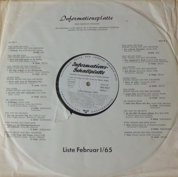 Informationsplatte - Liste Februar I/65