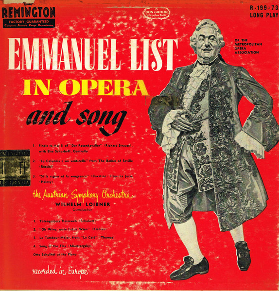 Emmanuel List In Opera And Song