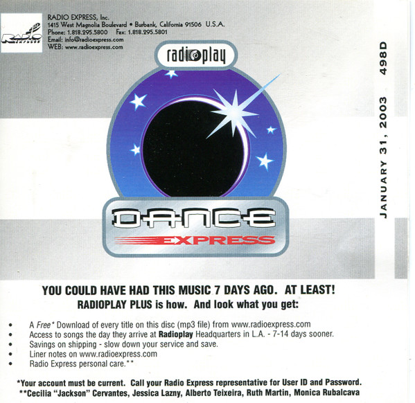 Radioplay - Dance Express - 498D - January 31, 2003