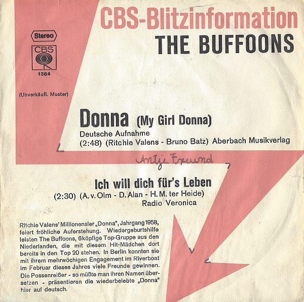 Donna (My Girl Donna) Deutsche Aufnahme