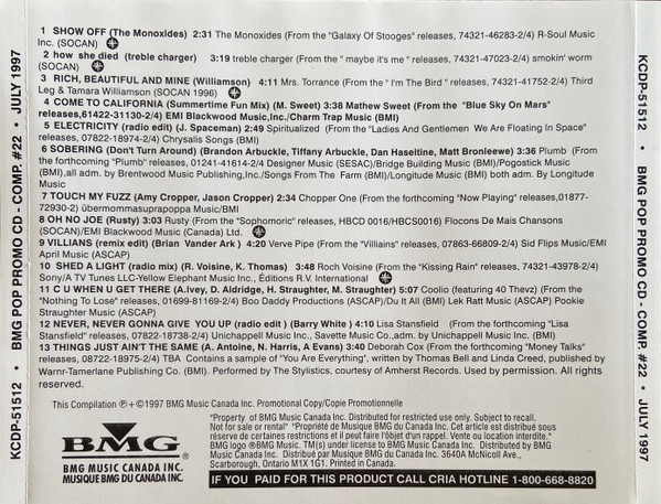 BMG Pop Promo CD - Comp. #22 - July 1997