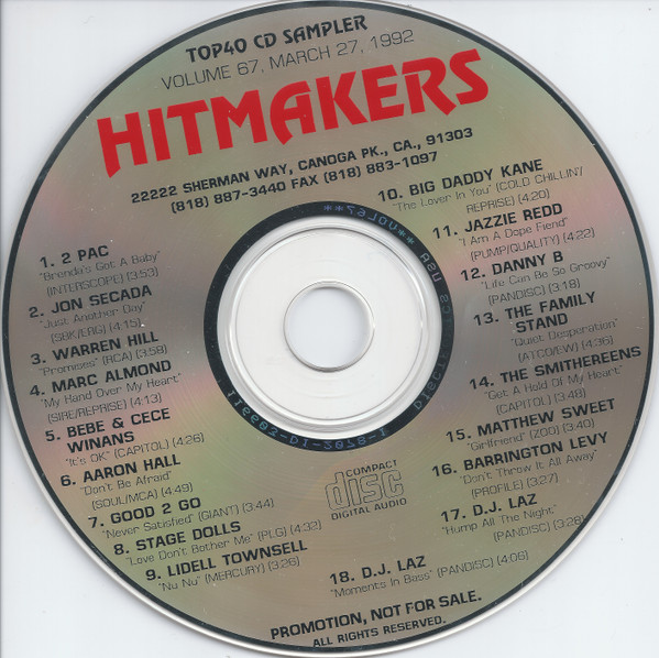 Hitmakers Top 40 CD Sampler Volume 67 March 27, 1992