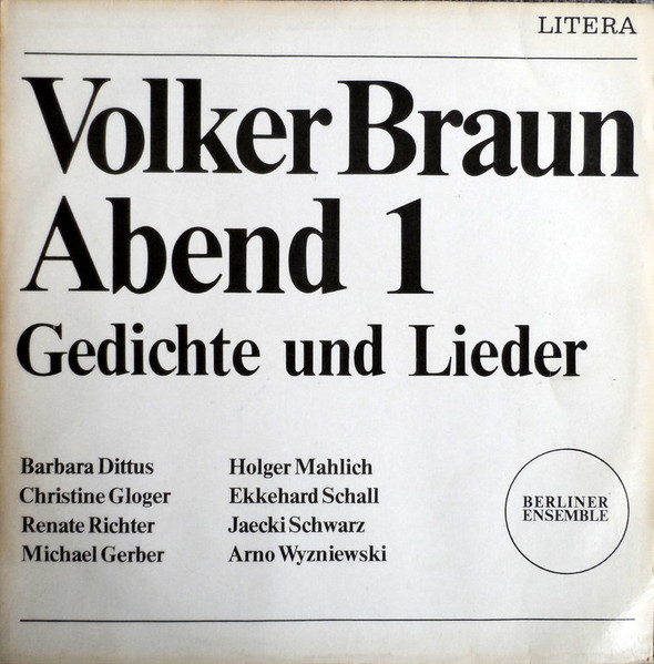 Volker Braun Abend 1 - Gedichte Und Lieder