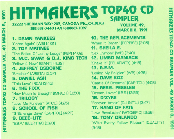 Hitmakers Top 40 CD Sampler Volume 49 March 8, 1991