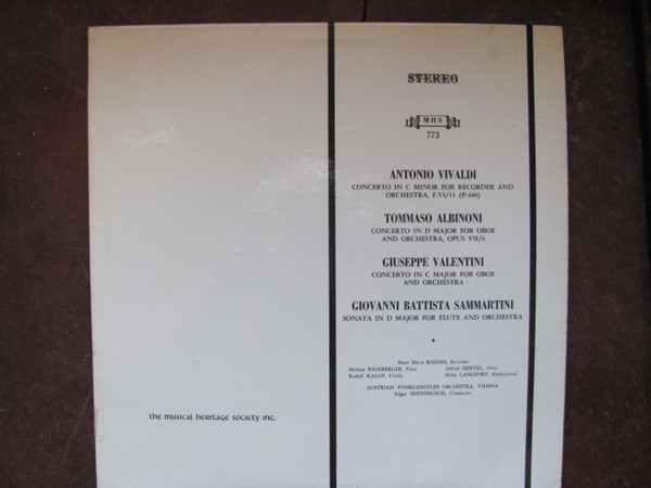 Concerto In C Minor For Recorder And Orchestra, F.VI/11 (P.440) / Concerto In D Major For Oboe And Orchestra, Opus VII/6 / Concerto In C Major For Oboe And Orchestra / Sonata In D Major For Flute And Orchestra